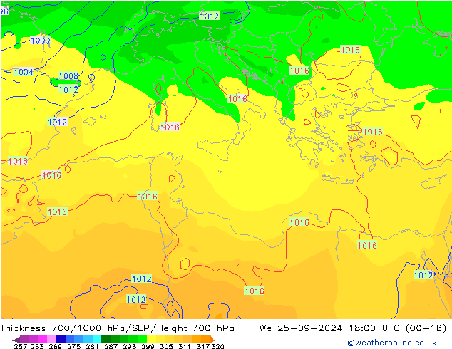 Thck 700-1000 hPa GFS St 25.09.2024 18 UTC