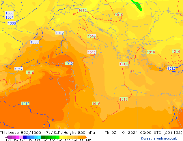 Thck 850-1000 hPa GFS Th 03.10.2024 00 UTC