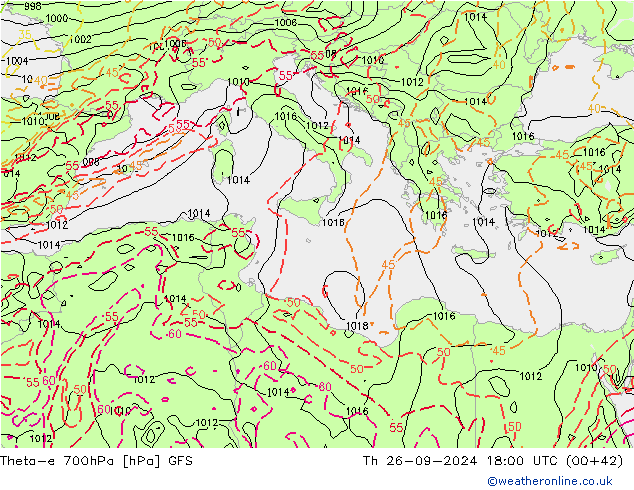 Theta-e 700hPa GFS Qui 26.09.2024 18 UTC