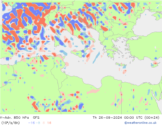 V-Adv. 850 hPa GFS Qui 26.09.2024 00 UTC