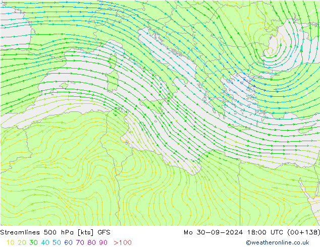 Streamlines 500 hPa GFS Mo 30.09.2024 18 UTC