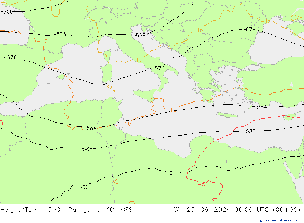 Géop./Temp. 500 hPa GFS mer 25.09.2024 06 UTC