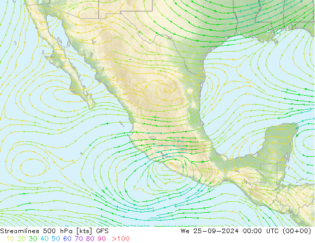 Linha de corrente 500 hPa GFS Qua 25.09.2024 00 UTC