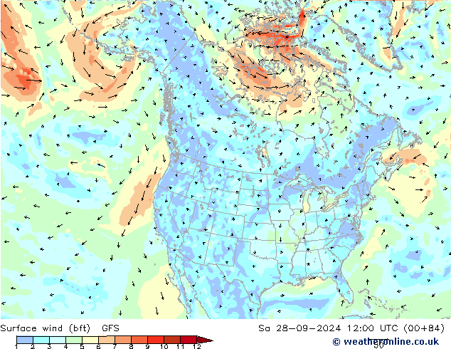 Bodenwind (bft) GFS Sa 28.09.2024 12 UTC