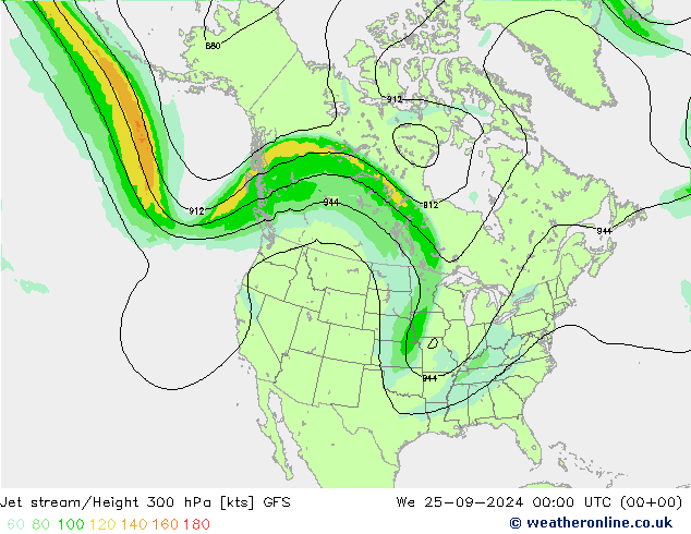 Jet stream GFS Qua 25.09.2024 00 UTC