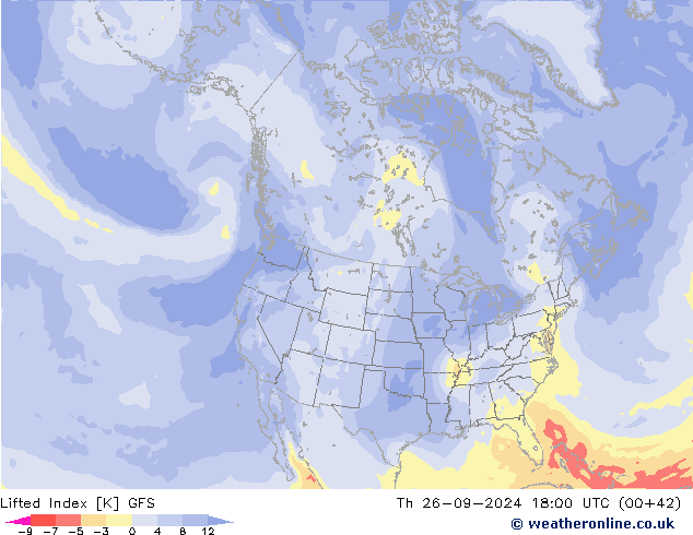 Lifted Index GFS czw. 26.09.2024 18 UTC