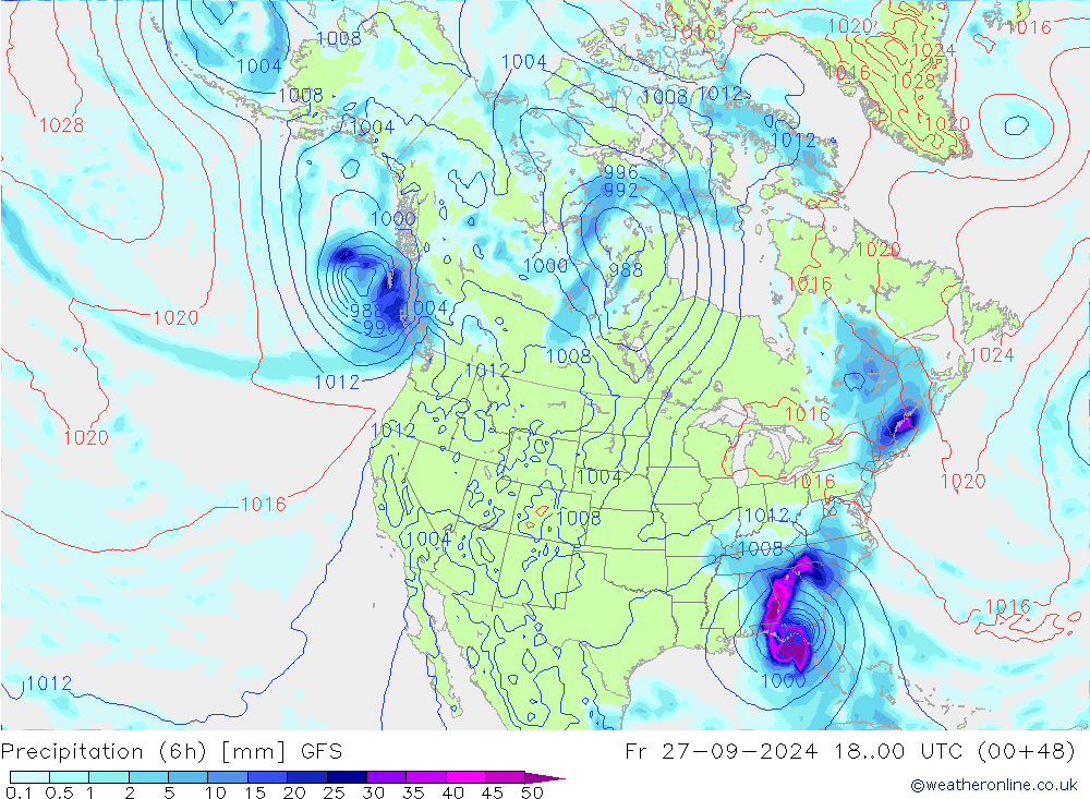 Z500/Rain (+SLP)/Z850 GFS Fr 27.09.2024 00 UTC