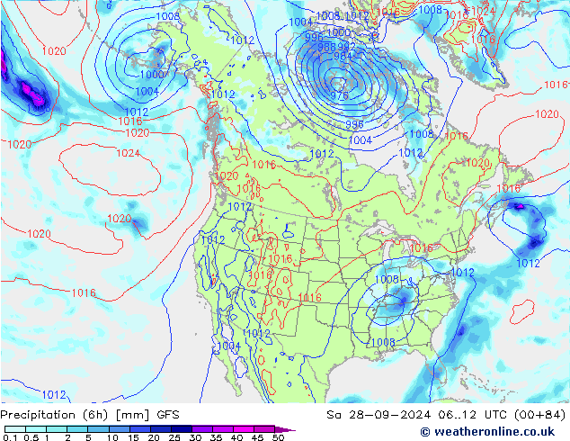 Precipitación (6h) GFS sáb 28.09.2024 12 UTC