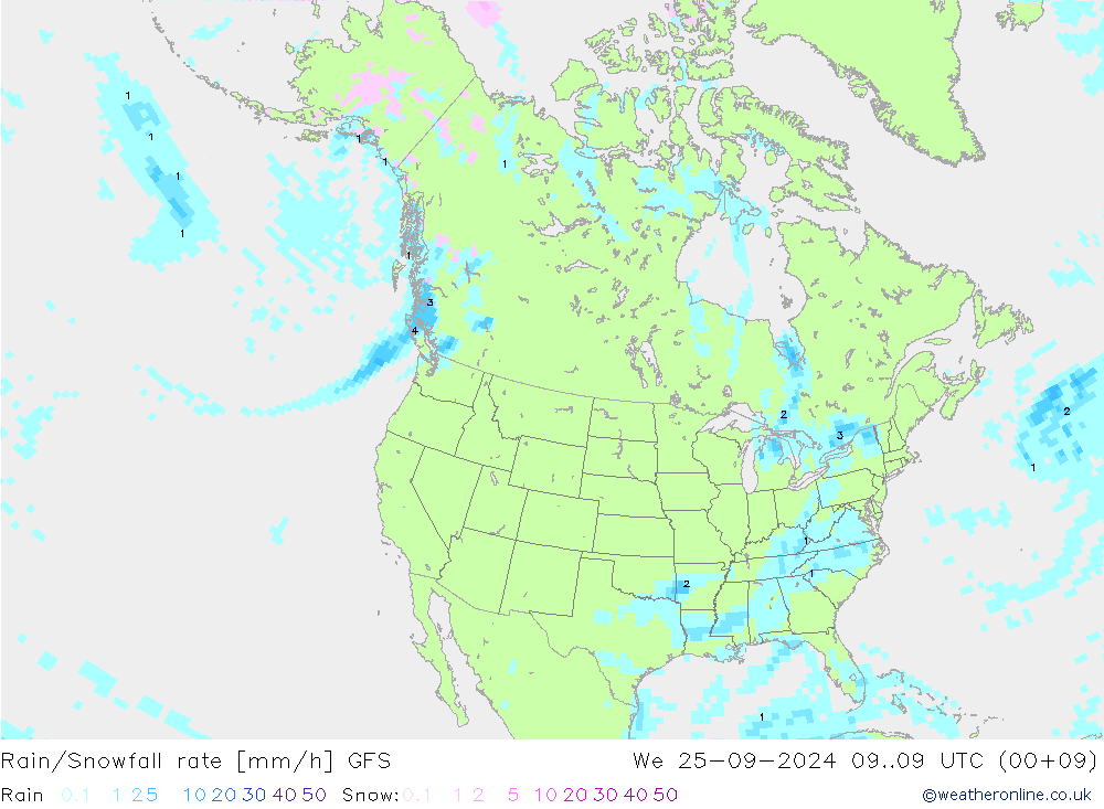 Rain/Snowfall rate GFS ср 25.09.2024 09 UTC