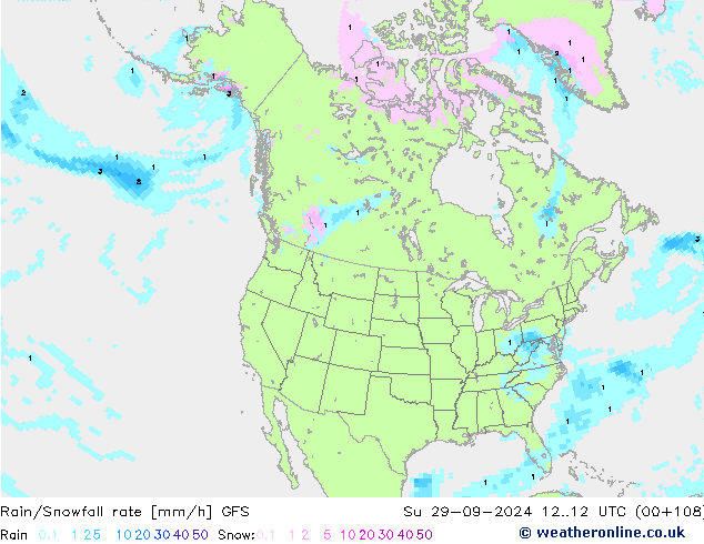 Rain/Snowfall rate GFS Su 29.09.2024 12 UTC