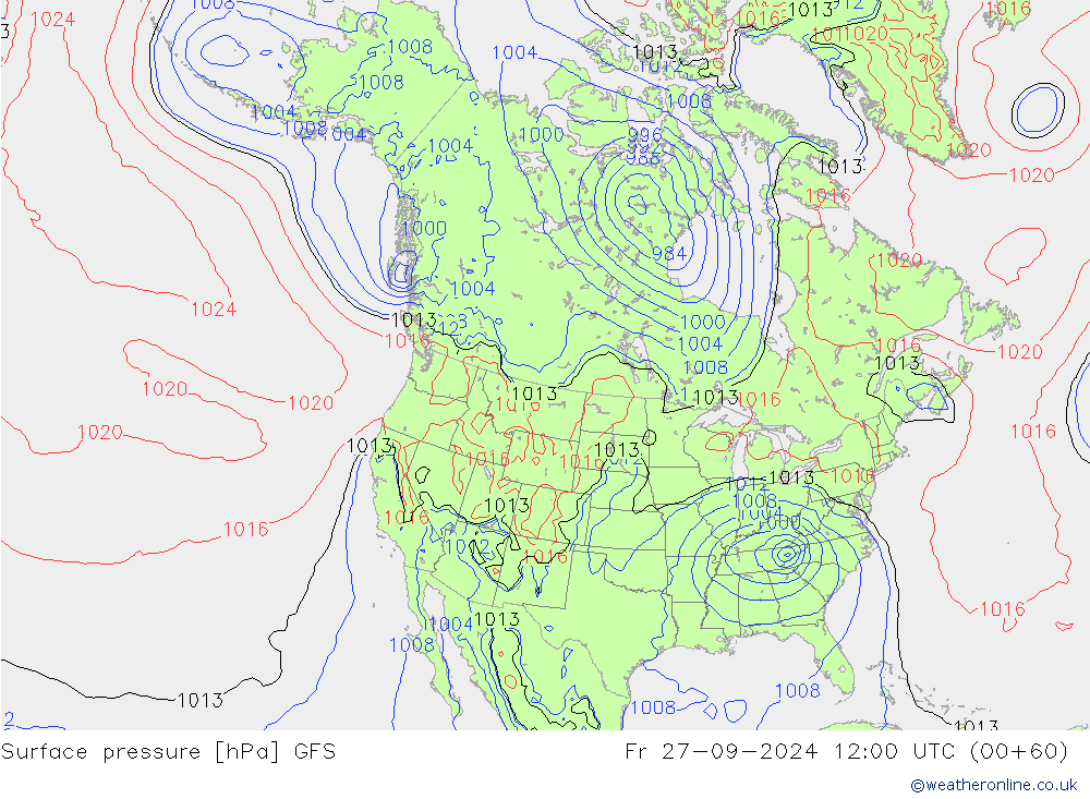 Surface pressure GFS Fr 27.09.2024 12 UTC