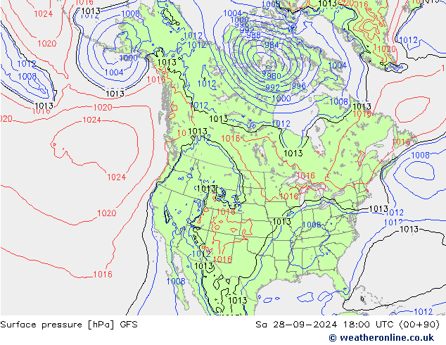 Surface pressure GFS Sa 28.09.2024 18 UTC