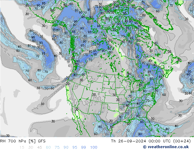 RH 700 hPa GFS Th 26.09.2024 00 UTC