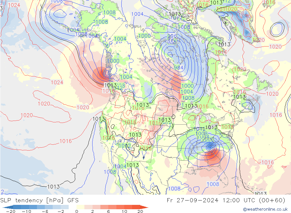 SLP tendency GFS Fr 27.09.2024 12 UTC