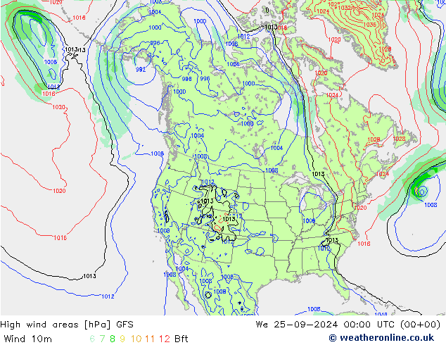 High wind areas GFS ср 25.09.2024 00 UTC