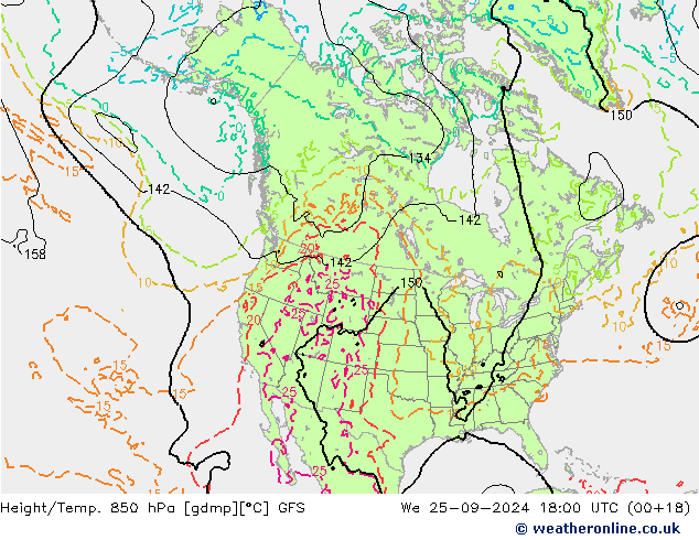 Z500/Rain (+SLP)/Z850 GFS Mi 25.09.2024 18 UTC