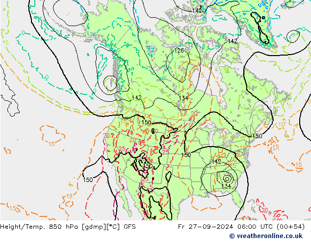 Z500/Rain (+SLP)/Z850 GFS ven 27.09.2024 06 UTC