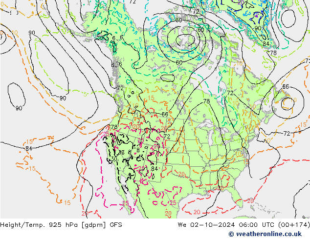 Geop./Temp. 925 hPa GFS mié 02.10.2024 06 UTC