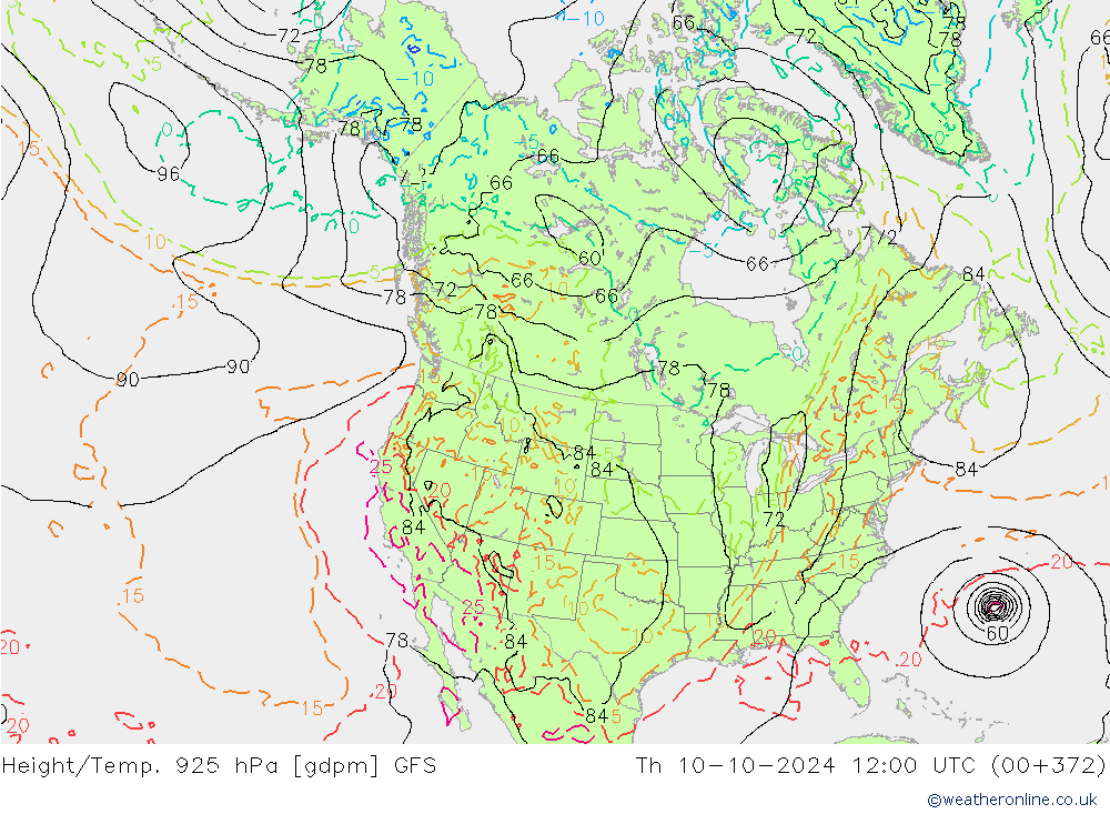 Height/Temp. 925 hPa GFS Th 10.10.2024 12 UTC