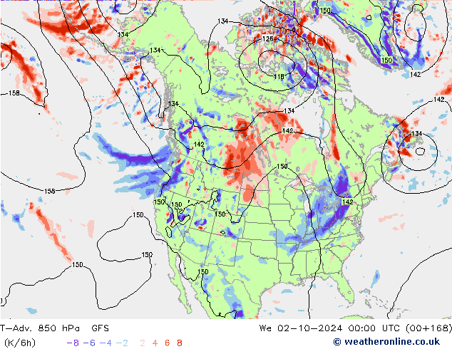 T-Adv. 850 hPa GFS St 02.10.2024 00 UTC