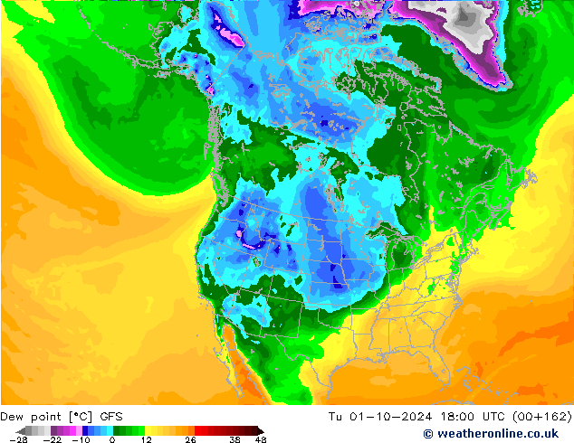 Punto di rugiada GFS mar 01.10.2024 18 UTC