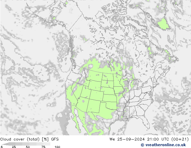 Nubes (total) GFS mié 25.09.2024 21 UTC