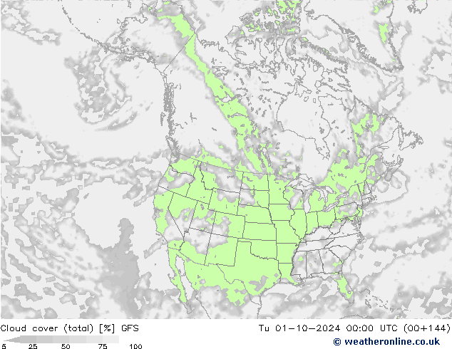 zachmurzenie (suma) GFS wto. 01.10.2024 00 UTC