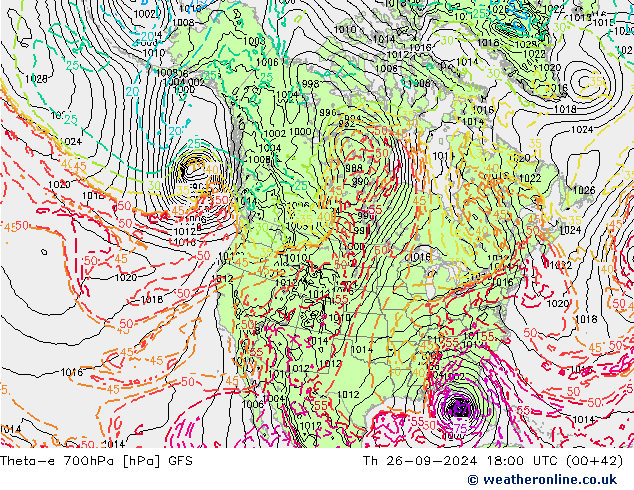 Theta-e 700hPa GFS  26.09.2024 18 UTC