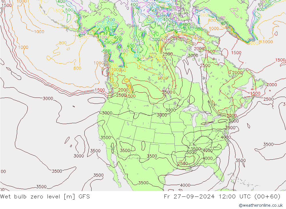 Wet bulb zero level GFS pt. 27.09.2024 12 UTC