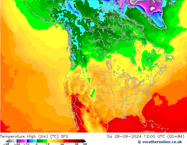 temperatura máx. (2m) GFS Sáb 28.09.2024 12 UTC