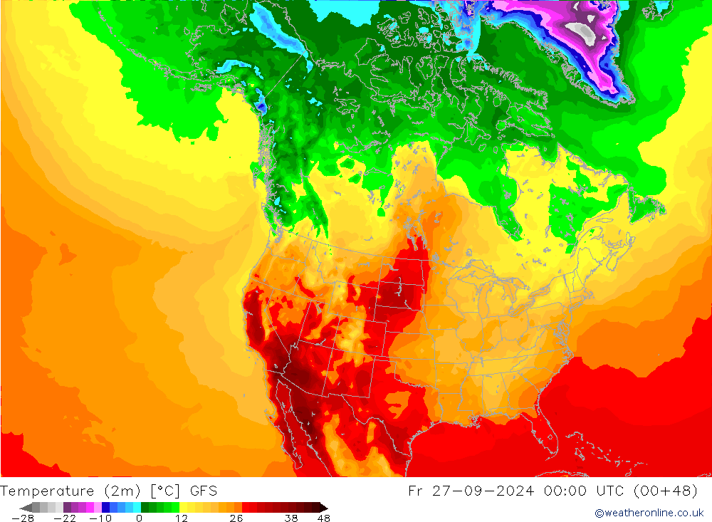 Temperature (2m) GFS Fr 27.09.2024 00 UTC