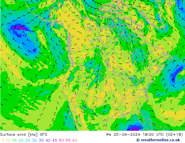 Surface wind GFS We 25.09.2024 18 UTC