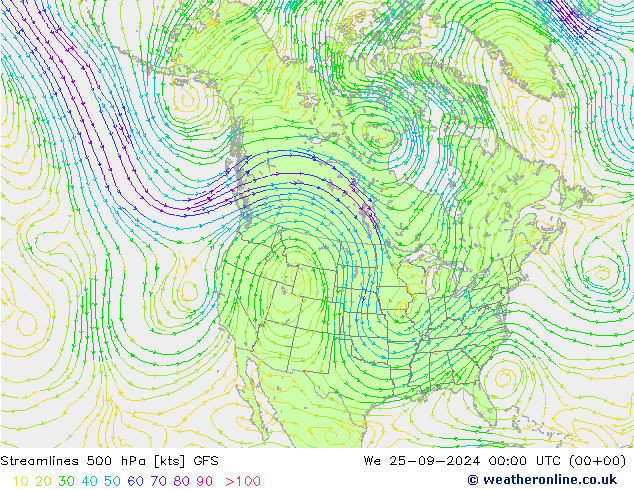 Streamlines 500 hPa GFS St 25.09.2024 00 UTC