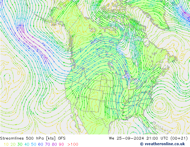 Rüzgar 500 hPa GFS Çar 25.09.2024 21 UTC