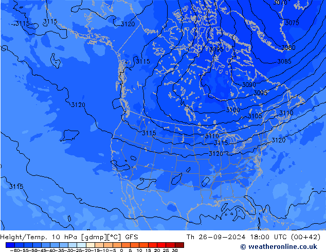 Height/Temp. 10 hPa GFS Th 26.09.2024 18 UTC