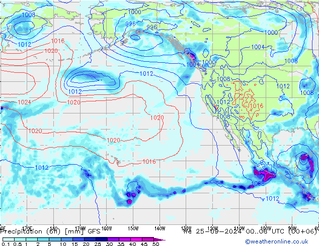 Z500/Rain (+SLP)/Z850 GFS mer 25.09.2024 06 UTC