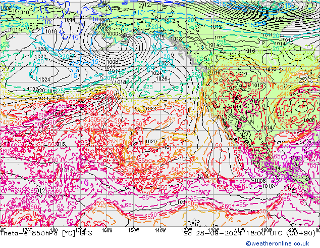 Theta-e 850hPa GFS So 28.09.2024 18 UTC