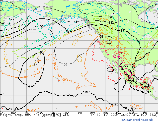 Height/Temp. 850 hPa GFS gio 10.10.2024 00 UTC