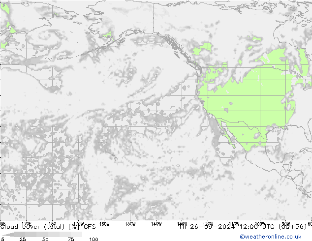 Cloud cover (total) GFS Th 26.09.2024 12 UTC