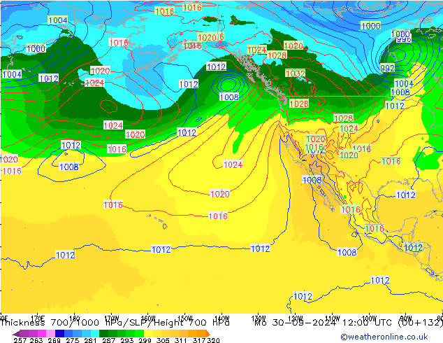 Thck 700-1000 hPa GFS Seg 30.09.2024 12 UTC