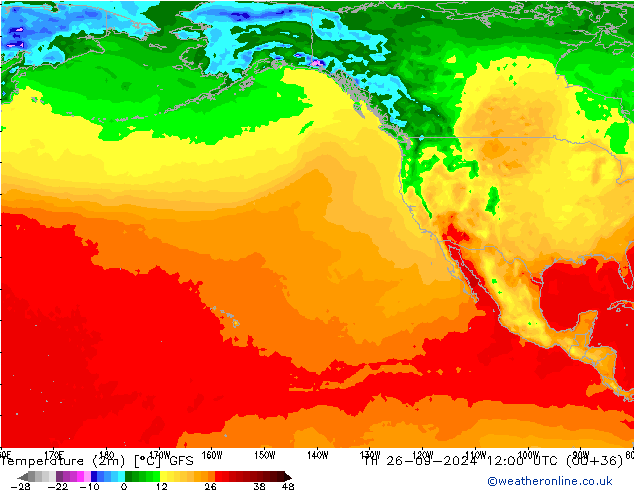 Temperature (2m) GFS Th 26.09.2024 12 UTC