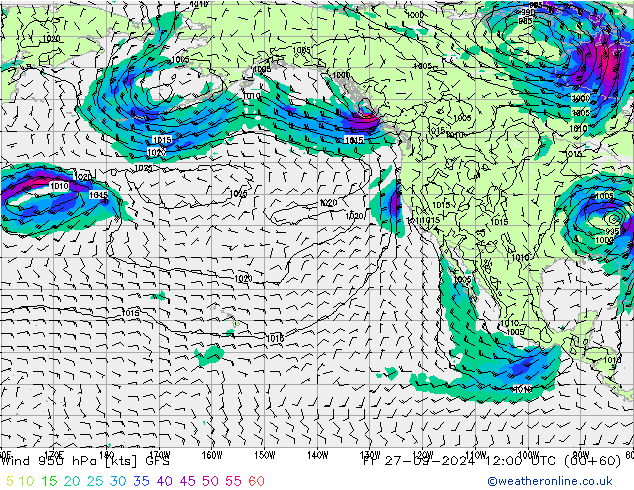 Vent 950 hPa GFS ven 27.09.2024 12 UTC