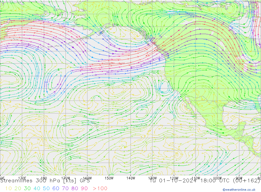 Streamlines 300 hPa GFS October 2024