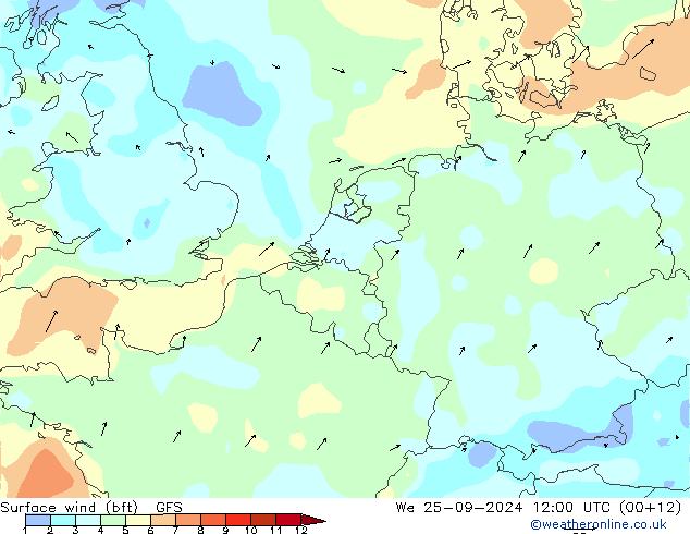 Surface wind (bft) GFS We 25.09.2024 12 UTC