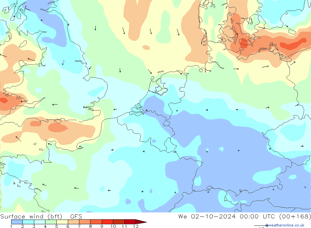 Vent 10 m (bft) GFS octobre 2024