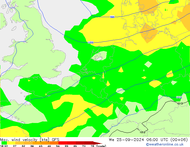 Max. wind velocity GFS  25.09.2024 06 UTC