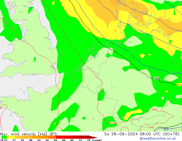 Max. wind velocity GFS Sáb 28.09.2024 06 UTC