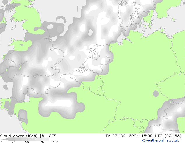 Bewolking (Hoog) GFS vr 27.09.2024 15 UTC