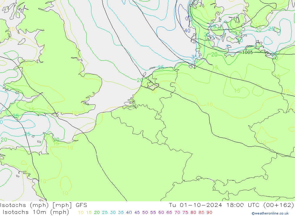 Isotachs (mph) GFS Tu 01.10.2024 18 UTC