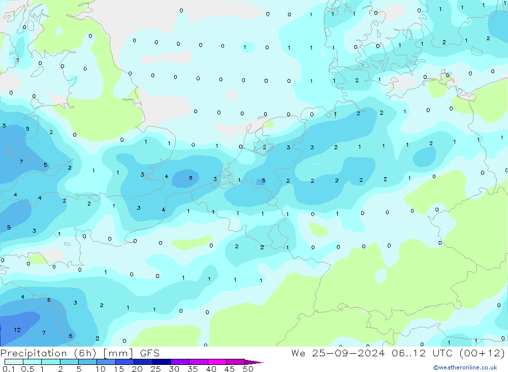 Yağış (6h) GFS Çar 25.09.2024 12 UTC